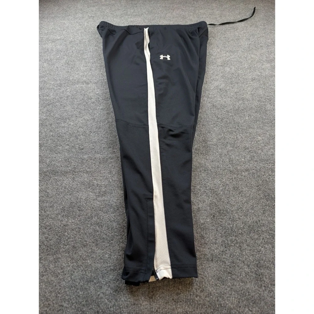 Under Armour Mens Track Pants Size 2XL Black White Stripe Ankle Zippers 1313201